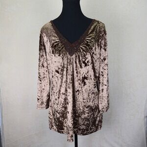 Crushed Velvet Women Shirt Large (12/14) V-Neck Y2k Whimsigoth Grunge‎ Holiday